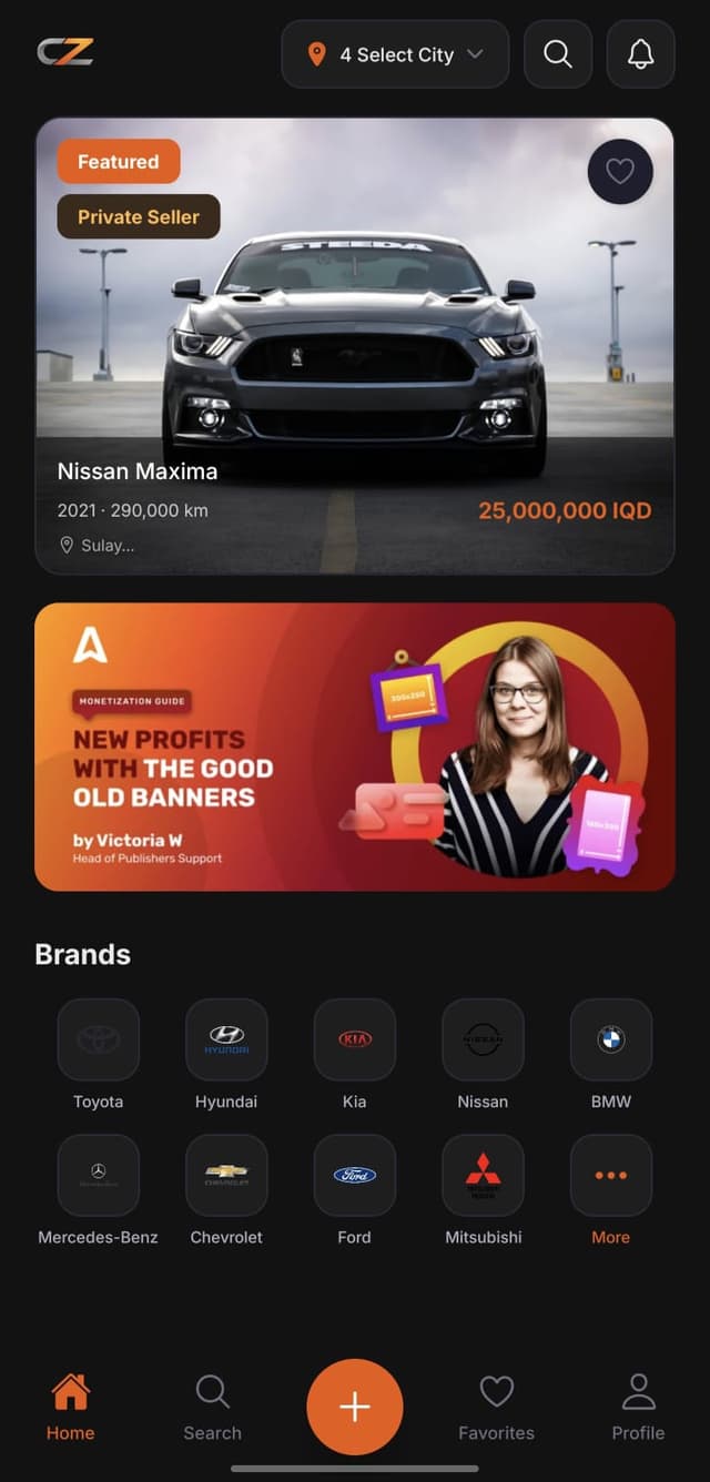Carzone app home screen