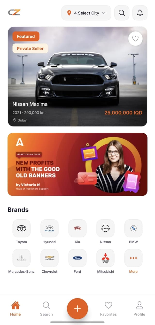 Carzone app home screen